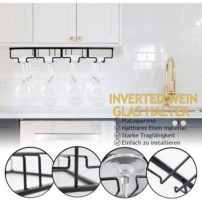 Стильна металева полиця для бокалів, підставка для бокалів, чорна полиця для зберігання бокалів, органайзер для кухні, бару (2 шт. з 2 підставками)