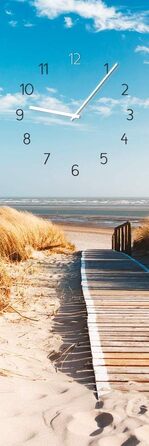 Скляний настінний годинник безшумний Sunny 20x60 см, жовтий, металеві стрілки, для вітальні, пляж, море, виготовлено в ЄС