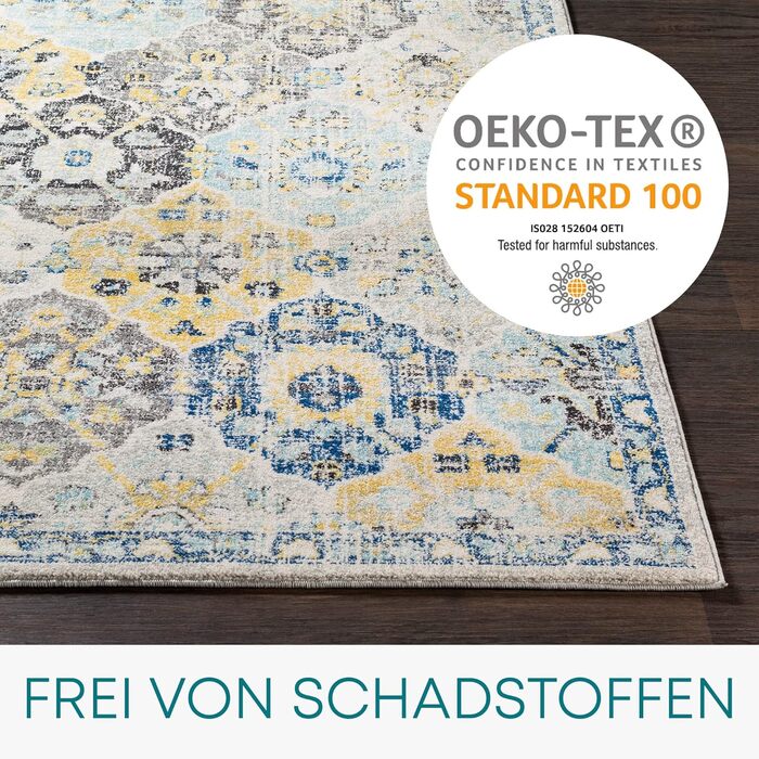 Килим Livabliss Sicily Vintage 120x170 см - для вітальні, спальні, їдальні, у стилі бохо та східний, кольори: блакитний, гірчичний, чорний, сірий