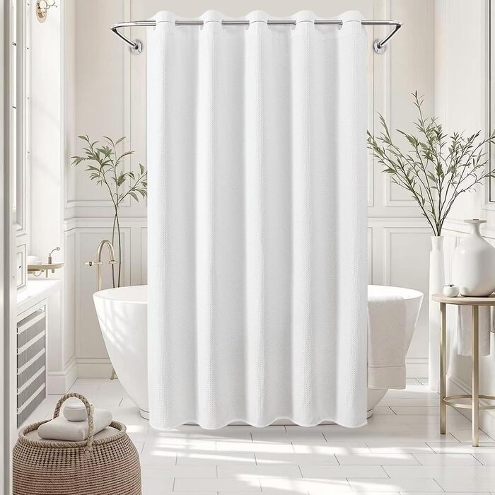 Водонепроникна штора для душу з вафельного текстилю 180x190 см, 260 GSM, біла. Преміум якість, анти-грибок, 10 петель, стиль готелю/SPA, машинне прання