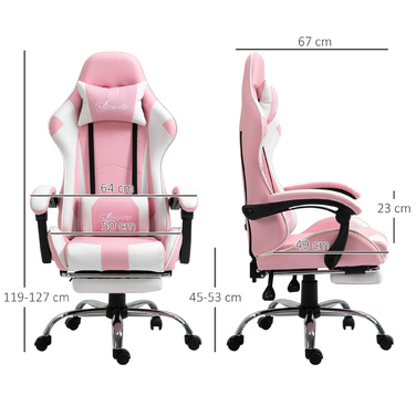 Vinsetto Gaming Chair, Computer Chair, Ergonomic Office Chair with Headrest and Lumbar Pillow, Height Adjustable, 360° Swivel, Pink+White | Aosom