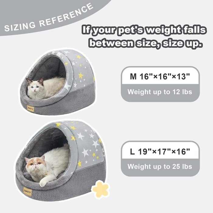 Jiupety Cat Cave, Cat House, Cat Basket, Cat Bed with Non-Slip Bottom, Cat Nest with Washable Removable Cushion, M (41 cm x 41 cm x 33 cm), (Gray, L 48 cm x W 43 cm x H 41 cm)