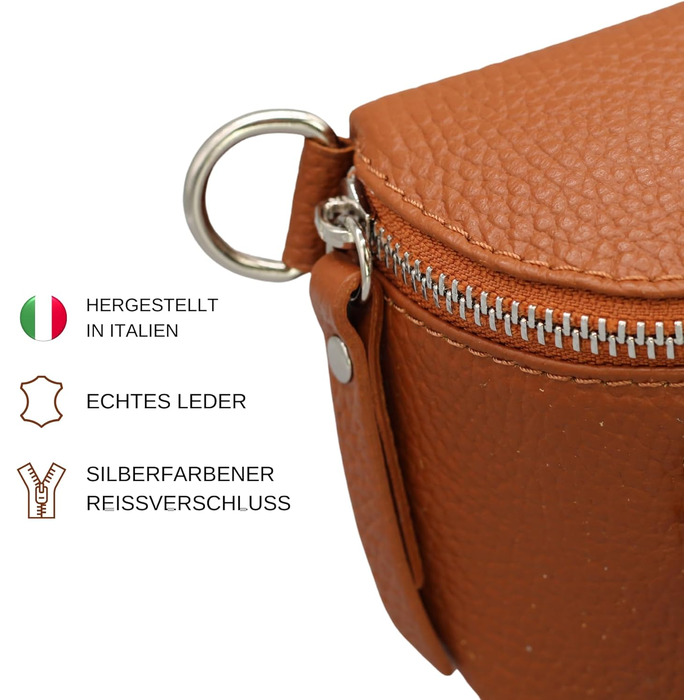 Жіноча сумка Brise Art Lucia з екошкіри, італійського виробництва: сумка через плече, поясна, 3 відділення, чорна (2) / коньячний (3)