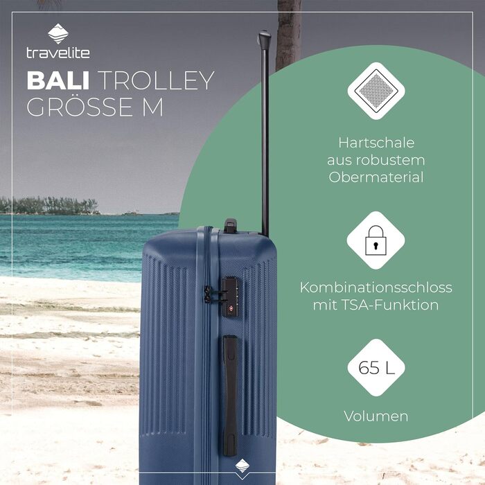 Чохол-валіза Travelite Bali 67 см, 65 літрів, блакитний. Валіза з ABS-пластику з TSA-замком. Розмір M
