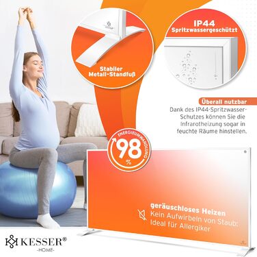 Інфрачервовий обігрівач KESSER® 700W: енергозберігаючий, з пультом, термостатом та керуванням через додаток. Підлоговий/стінний конвектор. Білий.