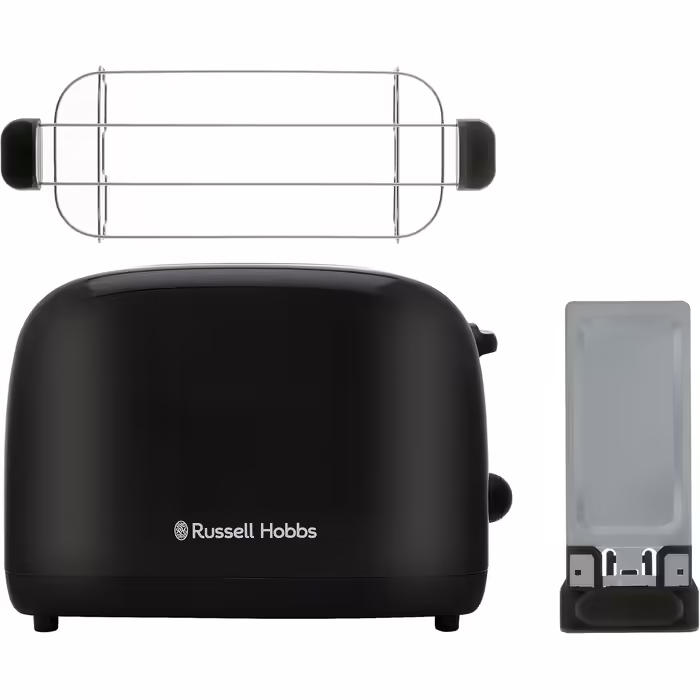 Russell Hobbs Toaster [for 2 slices] Colours Plus Stainless Steel Black (extra wide toast slots, including bagel attachment, 6 browning levels + defrost function, Lift & Look function, 1600W) 26550-56