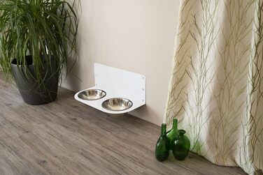 Настінна годівниця для собак Schmeck.bar: стабільна, з мисками, для маленьких та середніх собак (600x228x306 мм, 2 миски, білий матовий)