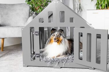 Будка для собак з дерева, клітка для собак, закривається, вольєр для собак, собачий будиночок, переноска для тварин, чорний колір (85 x 70 x 80 см), графіт