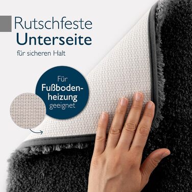 Beautissu Non-Slip Bath Mat - 120x70 cm - Plush Shaggy Bathroom Rug - Absorbent, Washable, Grey - BeauMare FL