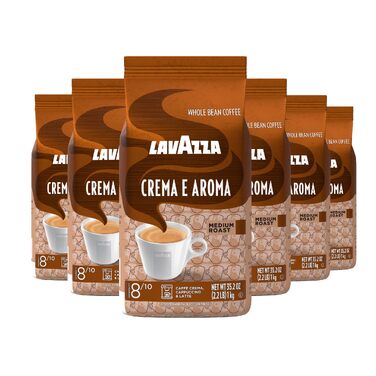 Кава в зернах Lavazza Crema e Aroma, середнього обсмаження, 60% арабіка та 40% робуста, інтенсивність 8/10, 1 кг (набір 6 упаковок, загальна вага 6 кг)
