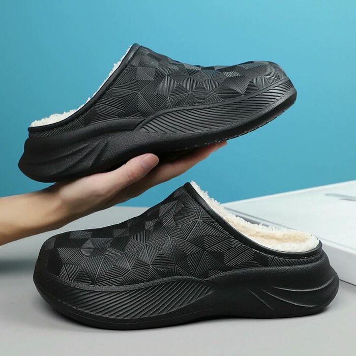 Тапочки жіночі/чоловічі теплі з товстою підошвою для дому та вулиці, бавовна, чорні, 38/39 EU