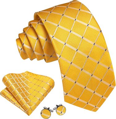 Чоловічий краватковий набір Barry.Wang: краватка в смужку, краваткова затискач, кишеньковий хустинка, запонки, для вечірок, весілля, ділових зустрічей (жовтий)