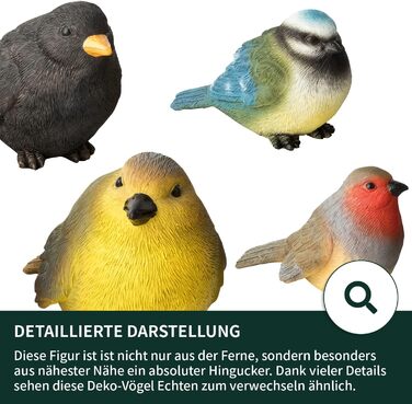 VERDOBA - Garden Decoration 4 Birds - Decorative Figures made of Artificial Resin (Polyresin) for Balcony, Garden, Winter Garden, Pond - Garden Decoration