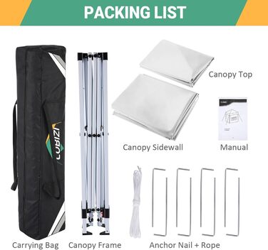 COBIZI Folding Gazebo 3x3 Waterproof Stable Pop Up Gazebo Folding 3x3 with 4 Sidewalls | Waterproof | UV Protection 50+ | Gazebo Party Tent for Garden Party Market Picnic | incl. Bag (White)