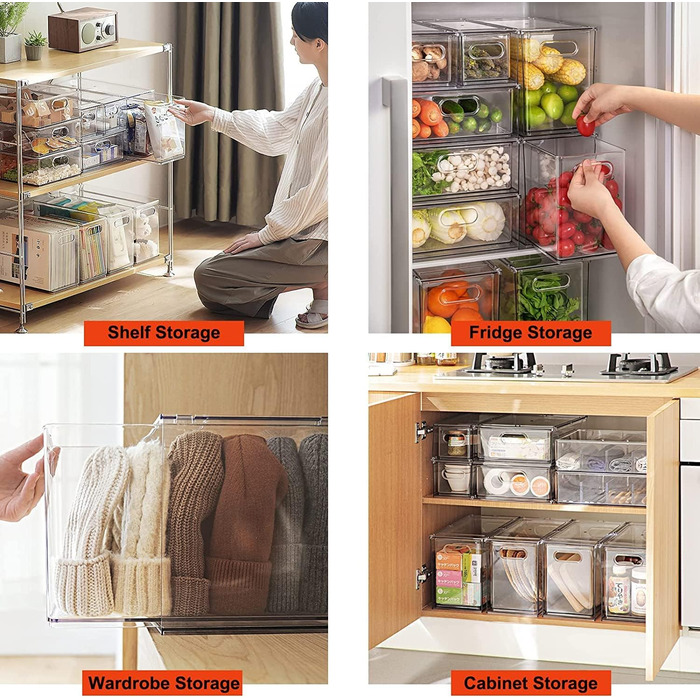 Refrigerator Organizer Drawer Set with Handle, 3-Piece Stackable Kitchen Storage Boxes with Pull-Out Drawer & Lid for Vegetables, Berries, Meat | PET Plastic Food Storage Containers (1 pack-9L)