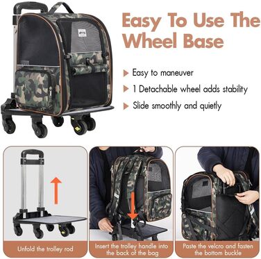 Рюкзак-переноска для котів та собак з візком 2-в-1, розширюваний, до 8 кг, камуфляж L