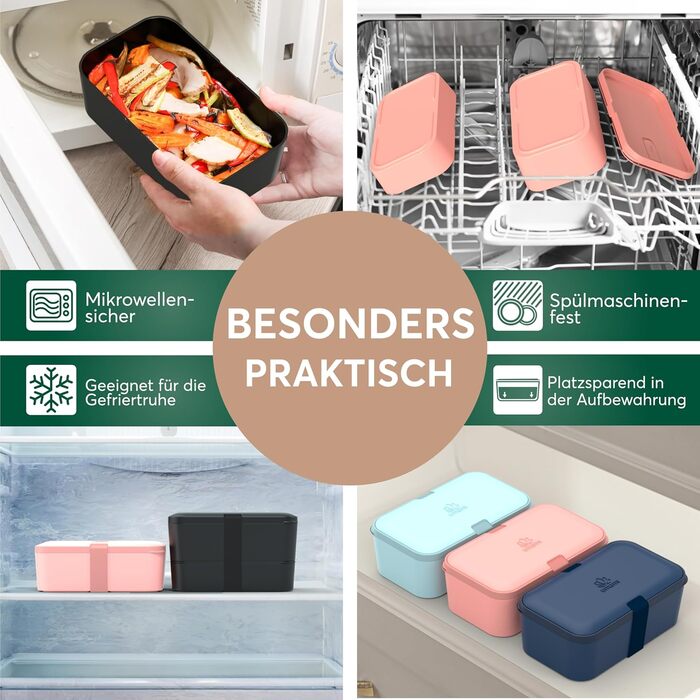 Набір ланч-боксів для дорослих Umami Lunchbox, 1500 мл, чорний онікс, з 4 столовими приборами та відділеннями, для офісу/пікніка
