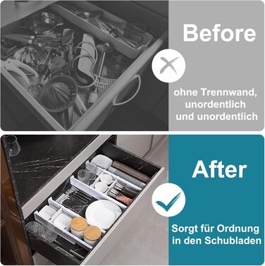 MOFELON 8-Piece Drawer Dividers, Adjustable Drawer Dividers (33-58.5cm, 6.4cm H), Closet Drawer Organization System for Kitchen, Dresser, Bedroom, Bathroom-White