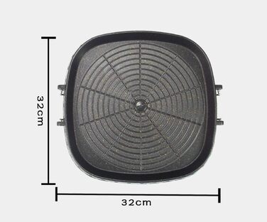 Square Korean-style grill pan with Maifan-coated surface, non-stick, smoke-free grill plate for indoor and outdoor use, grill, 32 x 32 cm