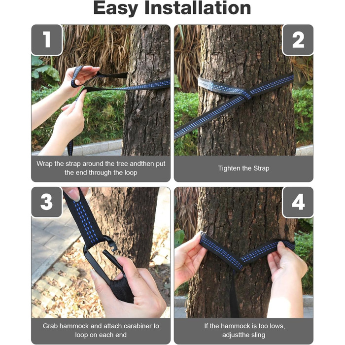 Гамак дорожній Camping 295x140 см, вантажність 350 кг, з карабінами та ременями, чорно-сірий