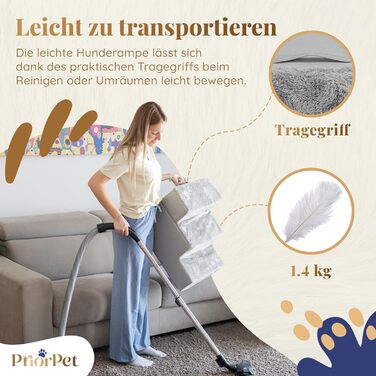 Сходинки для собак на ліжко та диван - 4 сходинки, 58 см заввишки - з пінопласту для маленьких собак - безпечні та стійкі - знімний, пральний чохол - світло-сірий