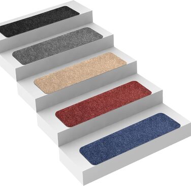 Casa Pura Non-Slip Stair Treads - 15 Piece Set - Adhesive Backed, Indoor Stair Carpet for Steps (Leipzig, Half Round)