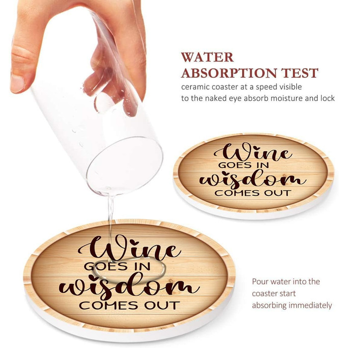 Britimes Drink Coasters, Set of 6, White Marble, Inspiring Love, Absorbent, Round, Ceramic-Stone Mat, with Cork Base and Metal Holder, Gift for Housewarming, Bar, Decor (Retro 8)