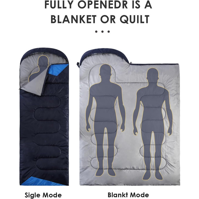 Lightweight Waterproof Sleeping Bag for Adults - Cold Weather Sleeping Bag for Camping, Hiking, and Outdoor Travel | Compression Bag Included