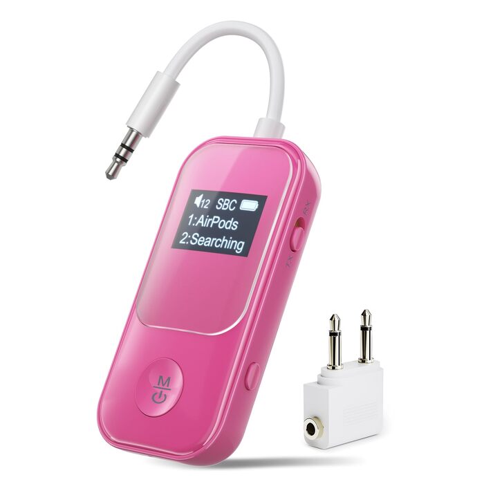 Bluetooth-адаптер Nulaxy BR08 (Трансмітер та Ресивер) з дисплеєм для навушників та AirPods, червоний