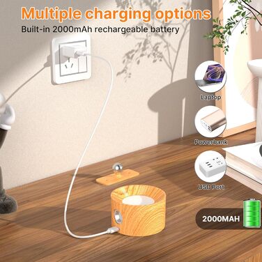 LED настінне освітлення Mexllex 2 шт. з USB-зарядкою, 3 кольори та 3 рівні яскравості, поворот на 360°, сенсорне керування, бездротове, (білий, дерев'яний масив)