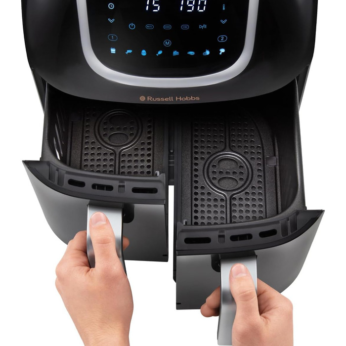 Фритюрниця електрична Russell Hobbs подвійна 8.5л з технологією Rapid Air Fryer, 8 програм, сенсорний екран, кошики 4.25л, посудомийна безпека 27290-56S