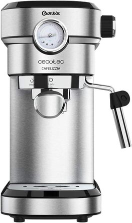 Cecotec Espressomaschine Espresso and Cappuccino Cafelizzia 790 Steel Pro. 1350W, Pressure Gauge, Thermoblock System, 20 Bar Pressure, Automatic Mode for 1-2 coffees, Swivel Steam Wand, 1.2L, Stainless Steel