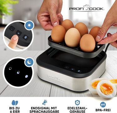 Електричний яйцеварка ProfiCook PC-EK 1276: 6 яєць, 3 ступені нагріву (м'який/середній/твердий), нержавіюча сталь