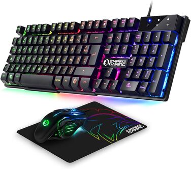 Ігровий комплект Empire Gaming Armor RF800: Клавіатура та миша бездротові AZERTY (французька розкладка) RGB з килимком для миші. Підтримка PC, PS4, PS5, Xbox One/Series, Mac. Білий (MK800)