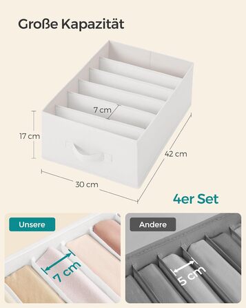 SONGMICS Closet Organizer 6-Piece Set, Storage Box with 6 Compartments, Drawer Organization System, Foldable Storage Boxes, 42 x 30 x 17 cm, for Pants, Clothes, RUS009G03 (Cloud White)