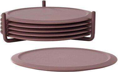 Zone Denmark Singles Silicone Coasters, Coasters for Glasses, Cups, Cocktail Glasses, Diameter 10 cm, Height 3.1 cm, 6 Pieces, incl. Holder, (10cm, Grey - Limestone)