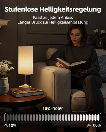 Нічна лампа EZVALO з сенсорним димером, LED акумуляторна настільна лампа 4000mAh, USB-C, тепле світло 2700K для спальні та вітальні (дерев'яний колір)