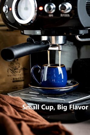 Набір чашок для еспресо LYEOBOH з підставками, 85 мл, 6 шт., кераміка, білий (кобальтовий блакитний)