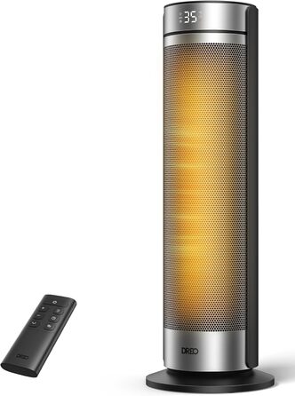 Електричний обігрівач Dreo 23 дюйми, 2000 Вт, тихий, з пультом керування, таймером 12 годин, 70° коливанням, 5 режимів, PTC кераміка з термостатом, для великих приміщень, офісу, срібний