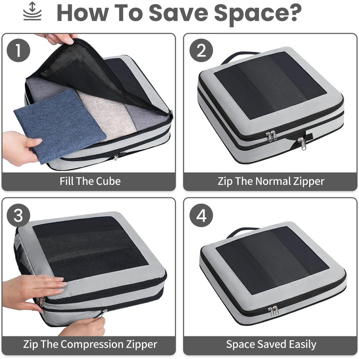 Набір кубиків-органайзерів для подорожей Prezon: 6 шт, сірий, з розширюваним сітковим вікном