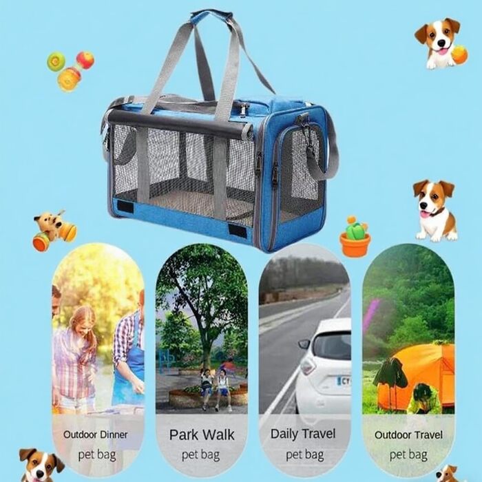 Транспортна переноска для собак та котів, складана, дихаюча, блакитна, 46x46x30 см