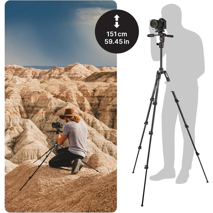Штатив Manfrotto Befree Advanced 3-Way з тріножкою та fluid head з алюмінію для камер та відеокамер до 6 кг, ультракомпактний, аксесуари для фото та відео