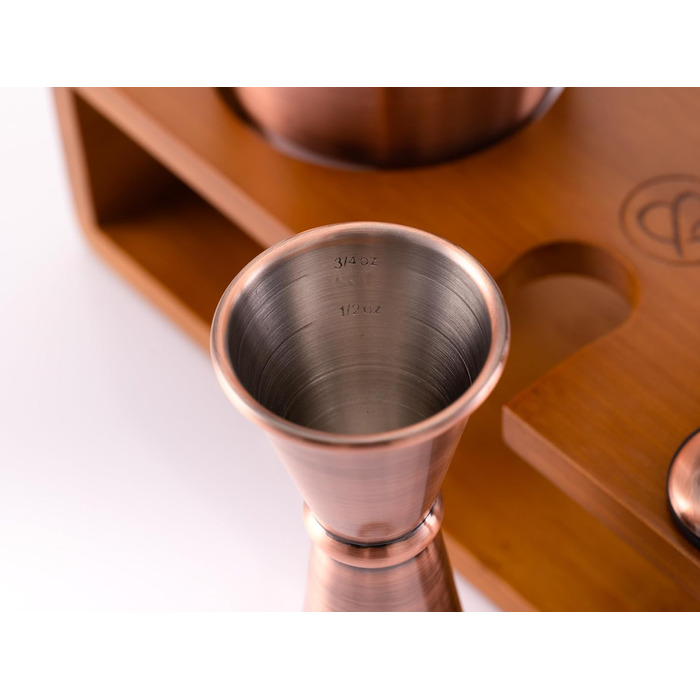 Набір для коктейлів Mint&Mortar 7 предметів з бамбуковим підставкою, з нержавіючої сталі, міксологія, барменський набір з барними інструментами для дому та професійного використання, ідеальний для Мартіні/Маргарити, 680 мл, міксер (Чорний) (Шліфоване мідь