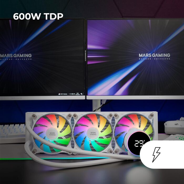 Mars Gaming ML-LCD360: Світлодіодна система водяного охолодження з LCD-дисплеєм (600W, 3x 120mm вентилятори)