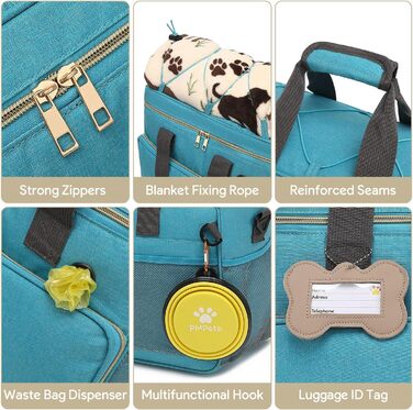 Універсальна переноска для тварин, ідеальна для подорожей та ночівель, аксесуари для котів та собак, стильна сумка-переноска з багатьма кишенями (Океановий блакитний)