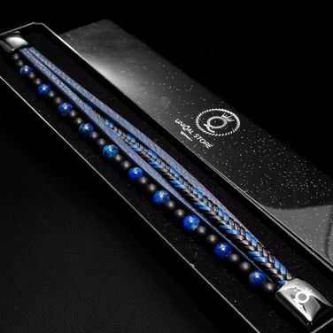 Браслет чоловічий шкіряний UNIQAL 'FANCY' з натуральним каменем Лазурит, сталь, 23 см, в подарунковій коробці