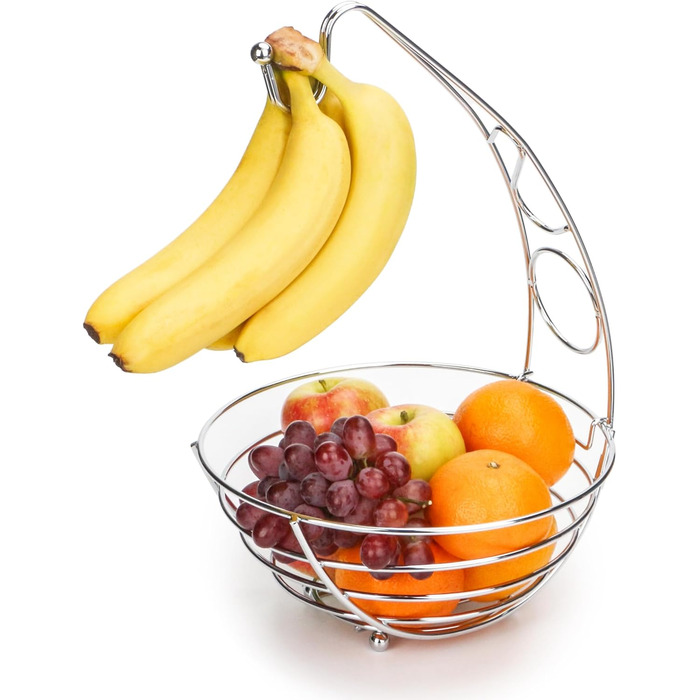 Металева фруктова корзина Exzact з тримачем для бананів, 41 см, срібляний хром