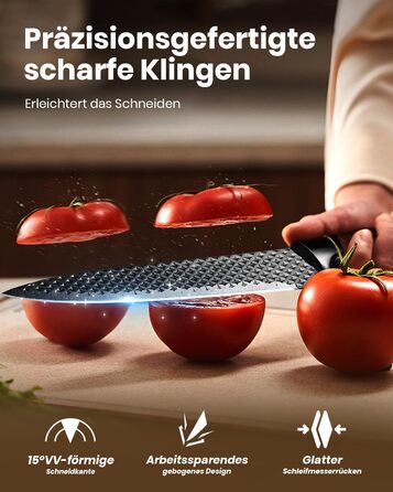 Набір ножів Messerblock Set, 7 предметів: професійний кухонний набір з блоком, з високоякісної нержавіючої сталі та ергономічними ручками, для дому. Чорний колір.