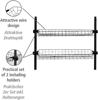WENKO Telescopic Wardrobe System Hercules Basic (Black, Bundle with Hercules Basket, 2-Piece Set)