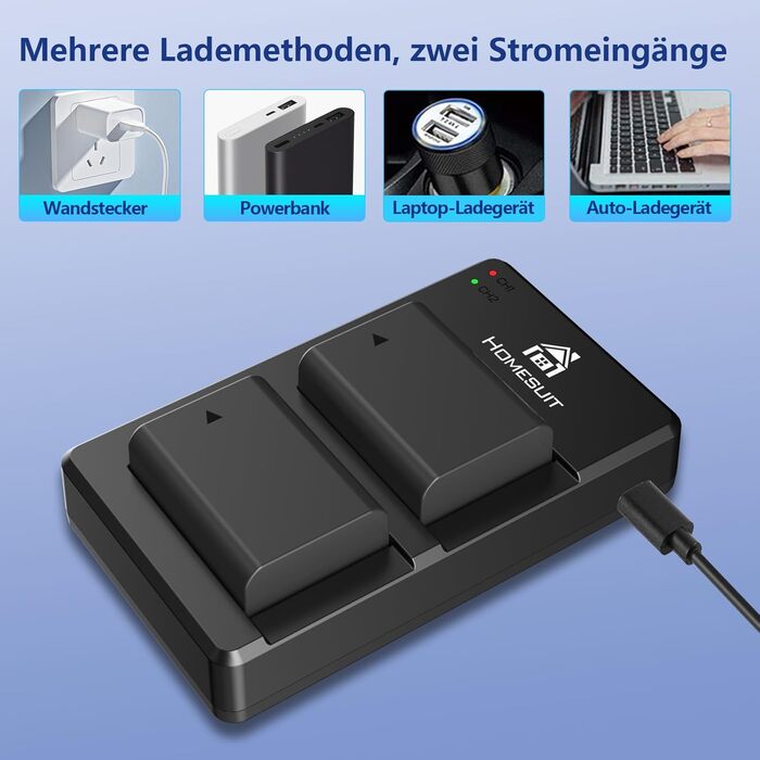 Набір акумуляторів NP-FW50 Homesuit 1300mAh 2 шт. + LED зарядний пристрій для Sony ZV-E10, A6000, A7 та ін.